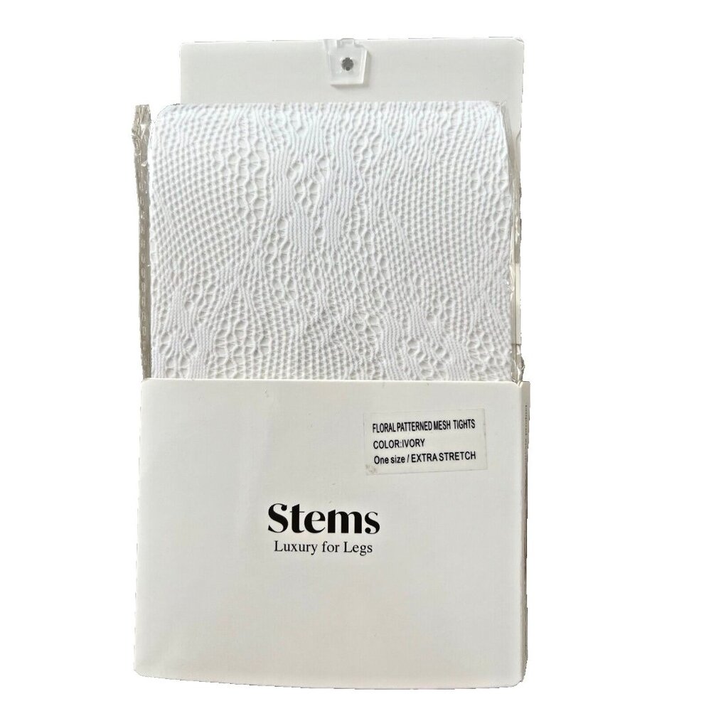 Stems Luxury Floral Patterned Mesh Tights White ( One Size )
